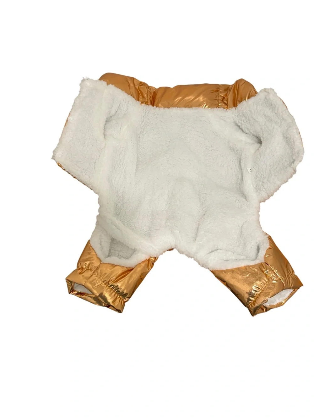 Metallic Gold Puffer Dog Coat with Full-Body Coverage. Size M